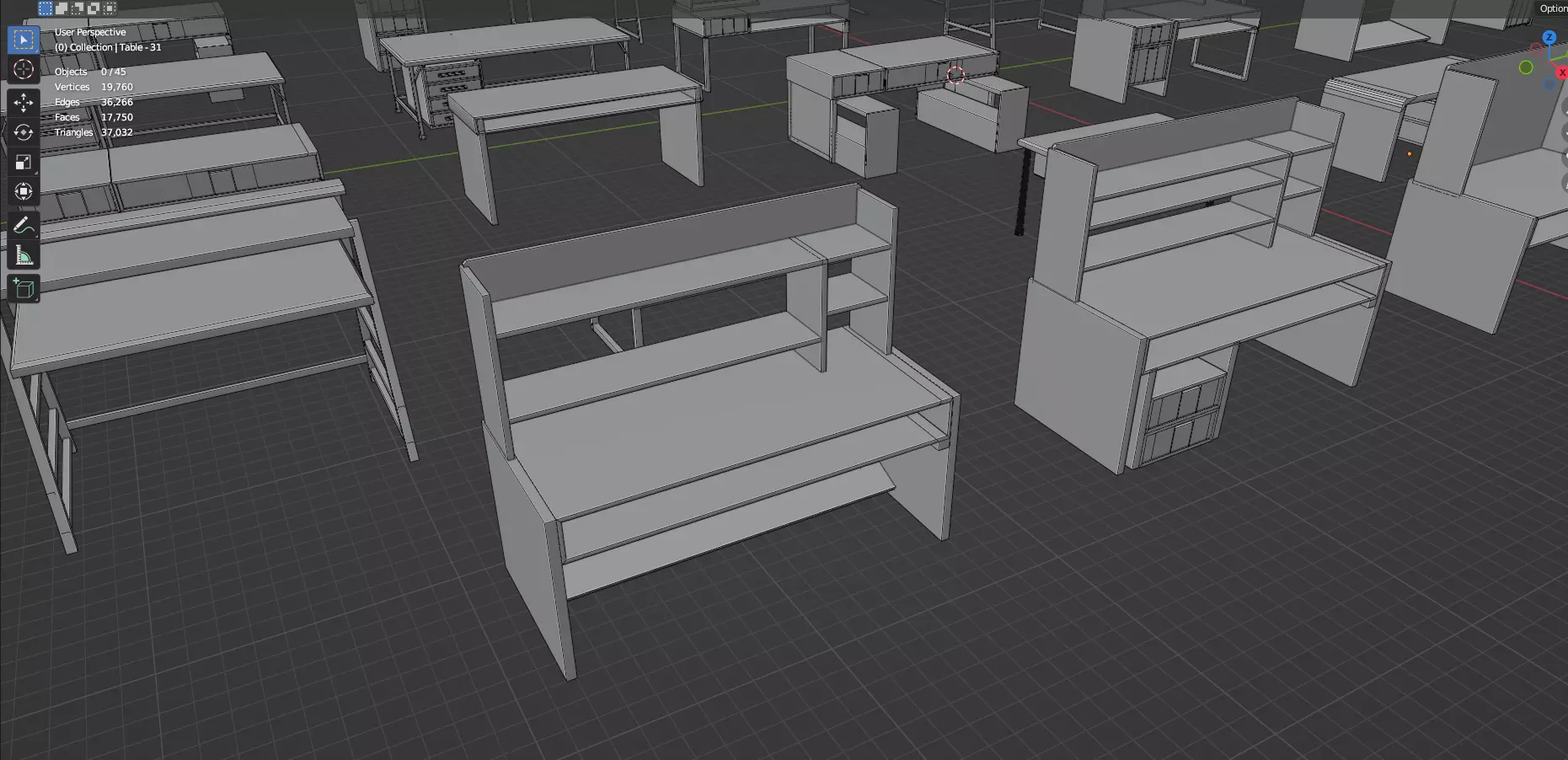 Study Desks And Office Tables Pack - 65 Props - Untextured 3D model_53