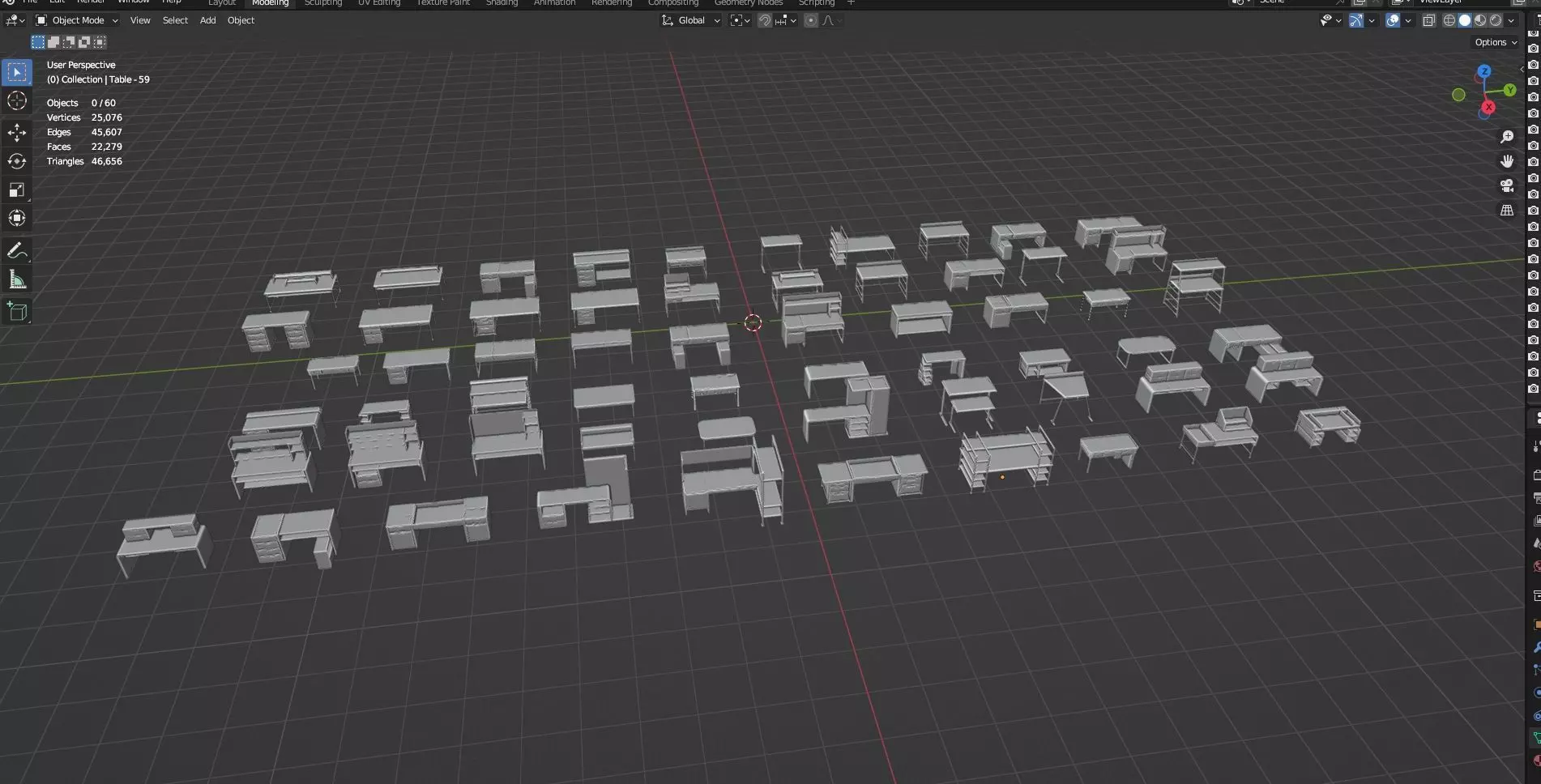 Study Desks And Office Tables Pack - 65 Props - Untextured 3D model_7