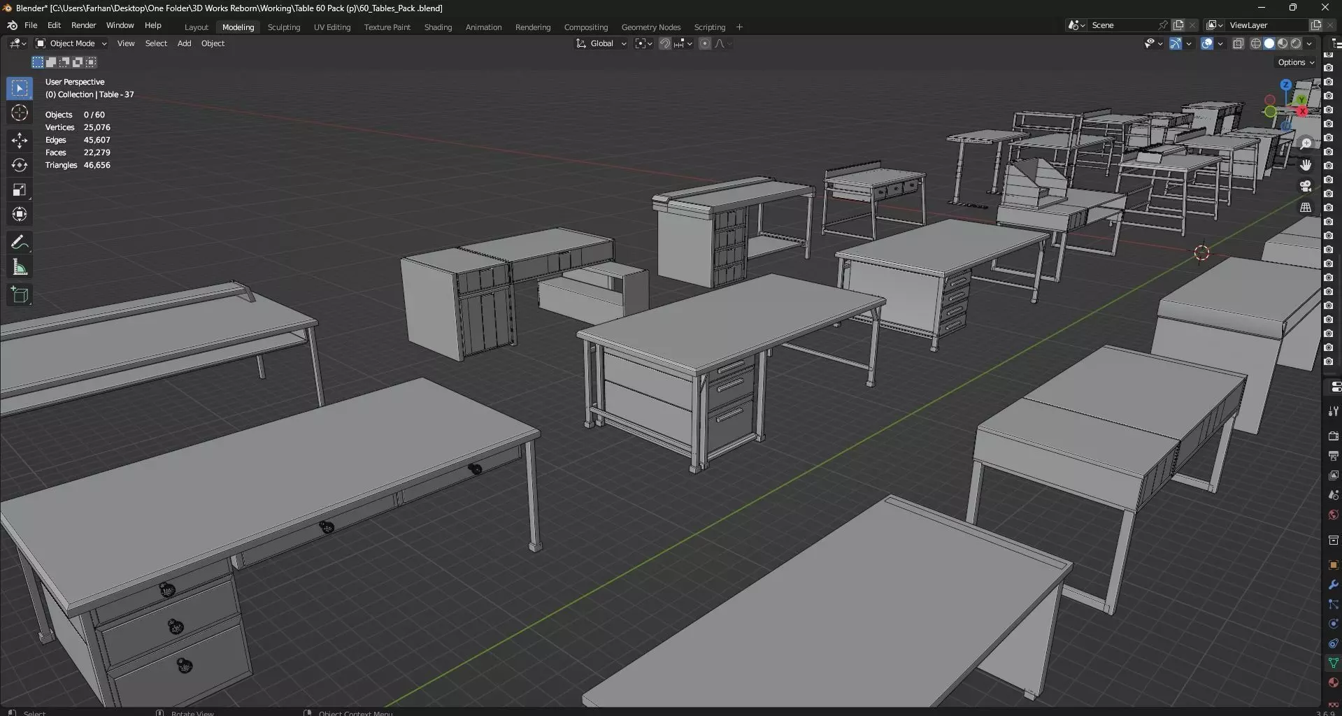 Study Desks And Office Tables Pack - 65 Props - Untextured 3D model_28
