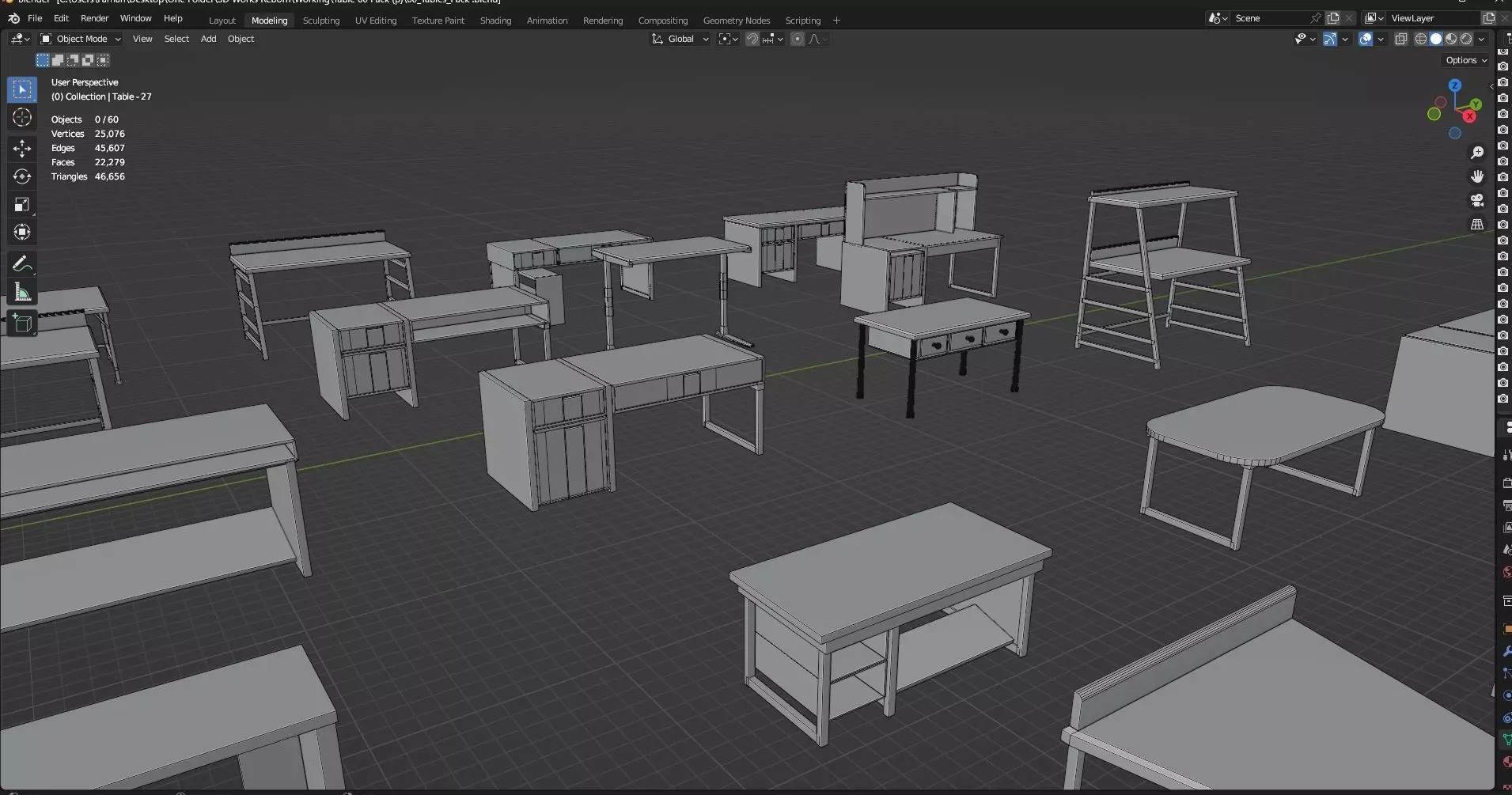 Study Desks And Office Tables Pack - 65 Props - Untextured 3D model_36
