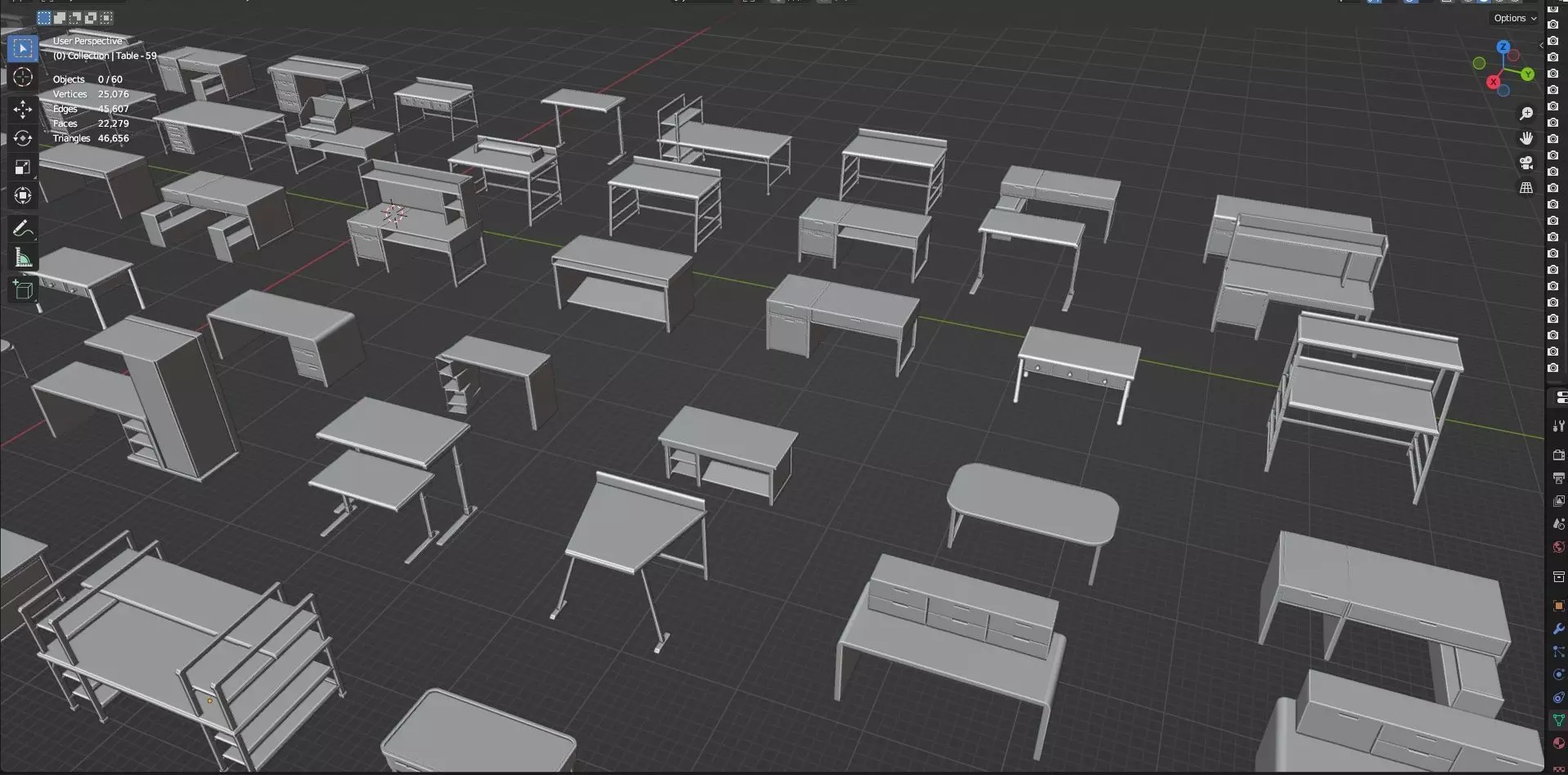Study Desks And Office Tables Pack - 65 Props - Untextured 3D model_10