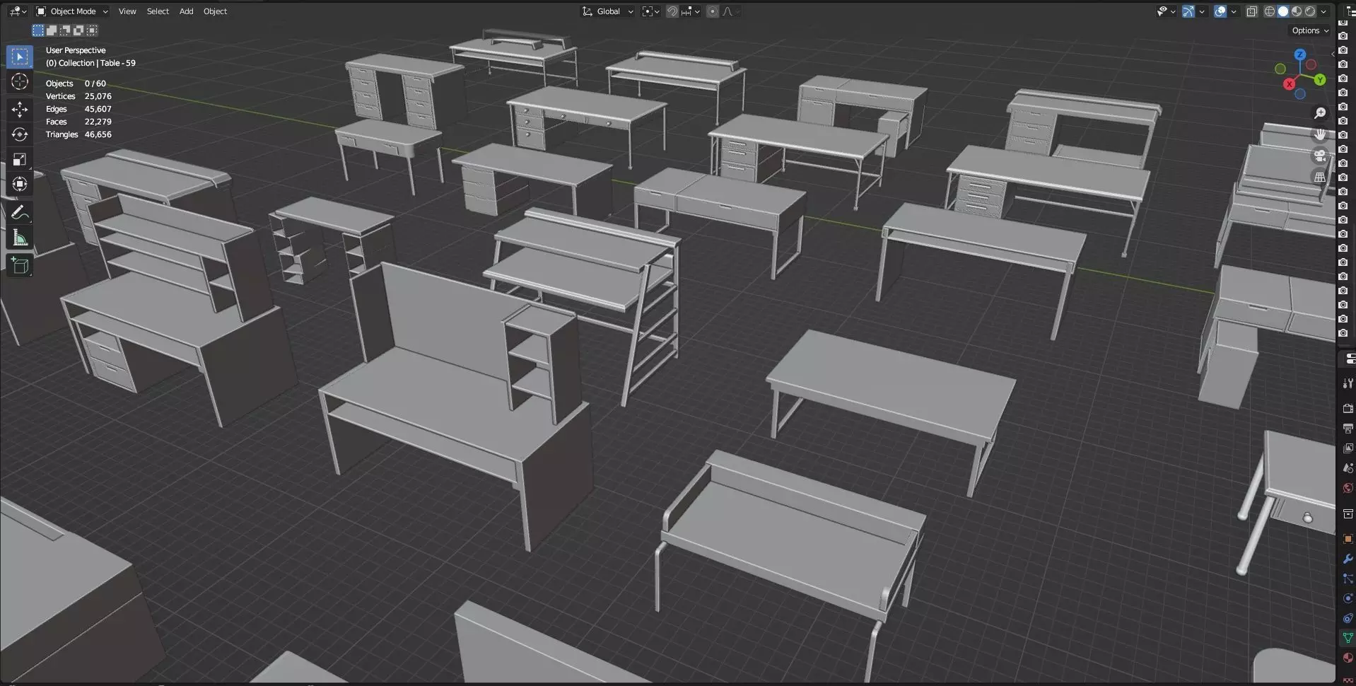 Study Desks And Office Tables Pack - 65 Props - Untextured 3D model_16