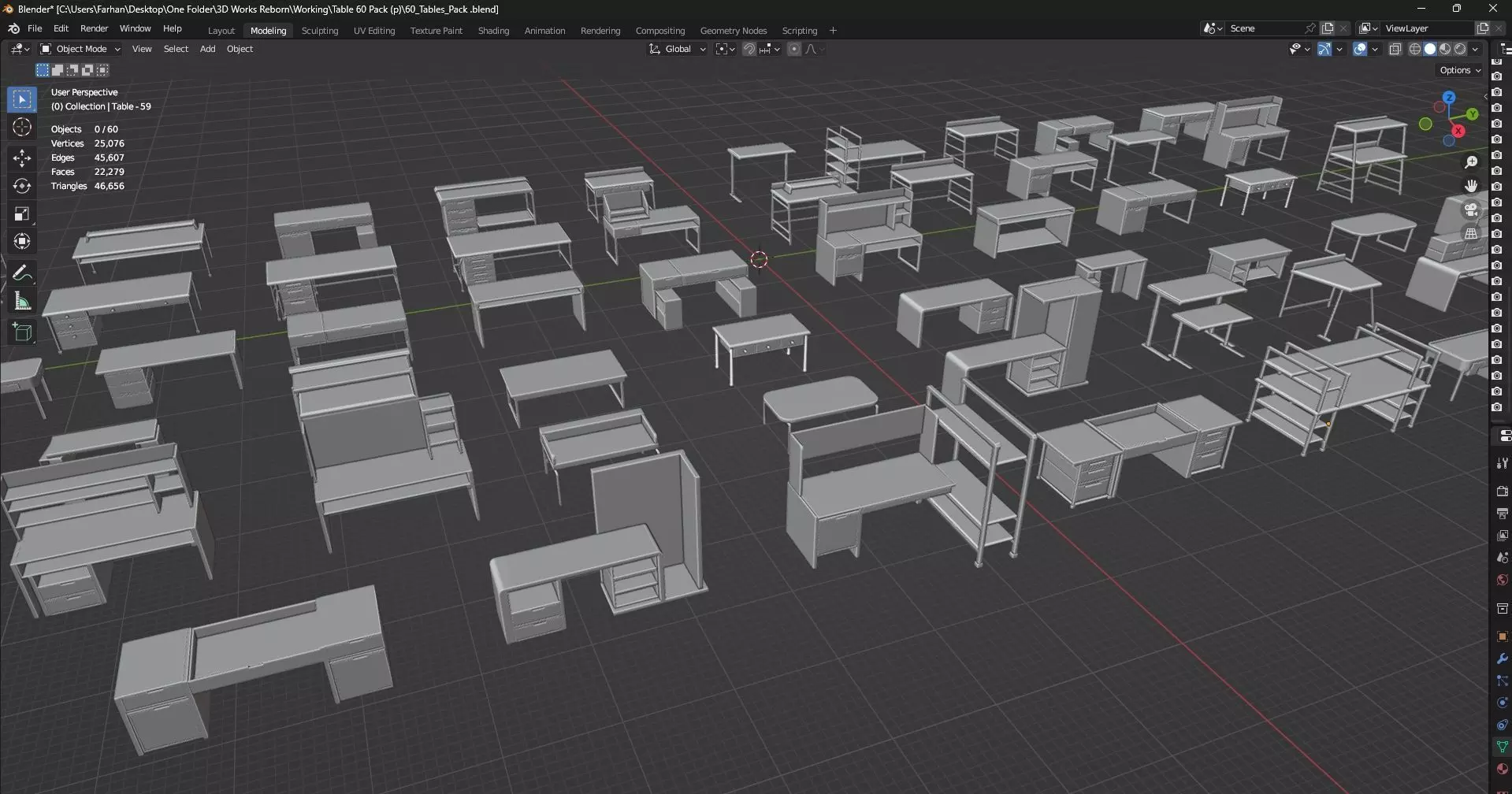Study Desks And Office Tables Pack - 65 Props - Untextured 3D model_12