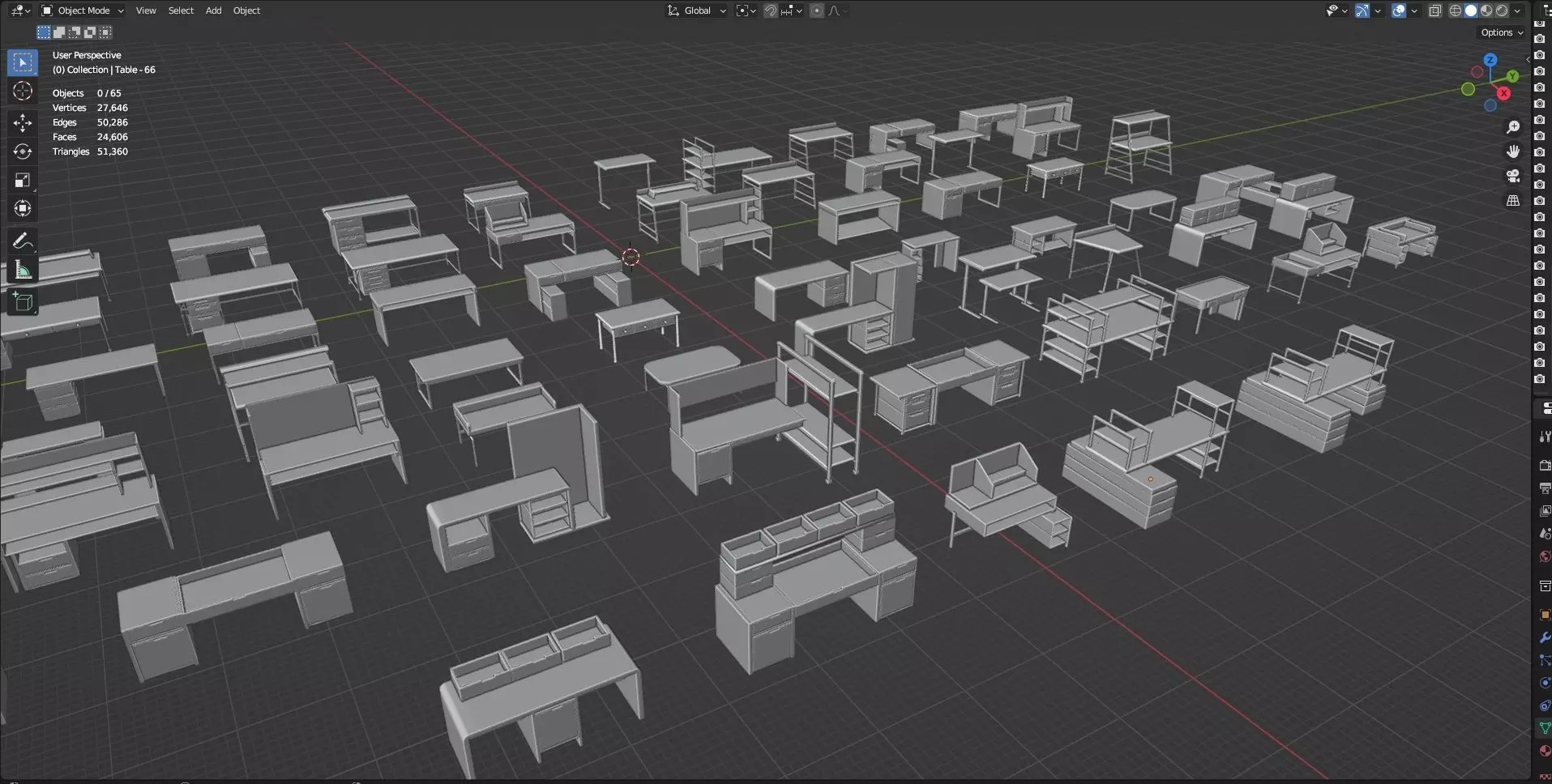 Study Desks And Office Tables Pack - 65 Props - Untextured 3D model_47