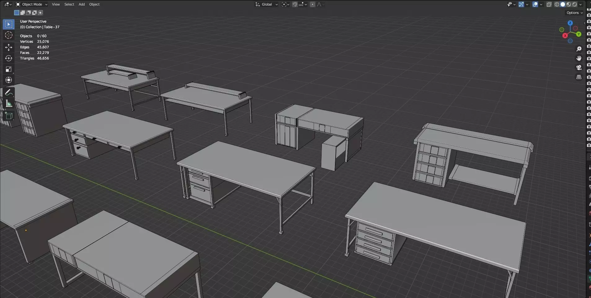 Study Desks And Office Tables Pack - 65 Props - Untextured 3D model_27