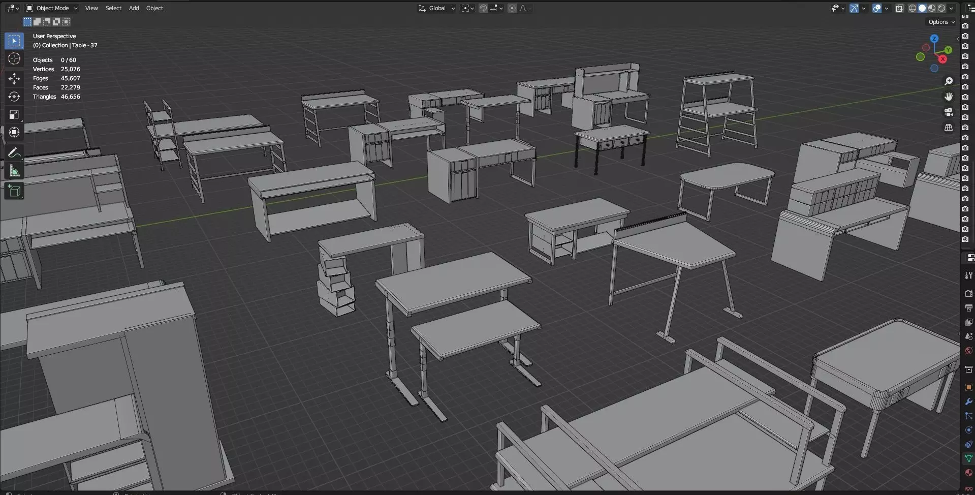 Study Desks And Office Tables Pack - 65 Props - Untextured 3D model_25