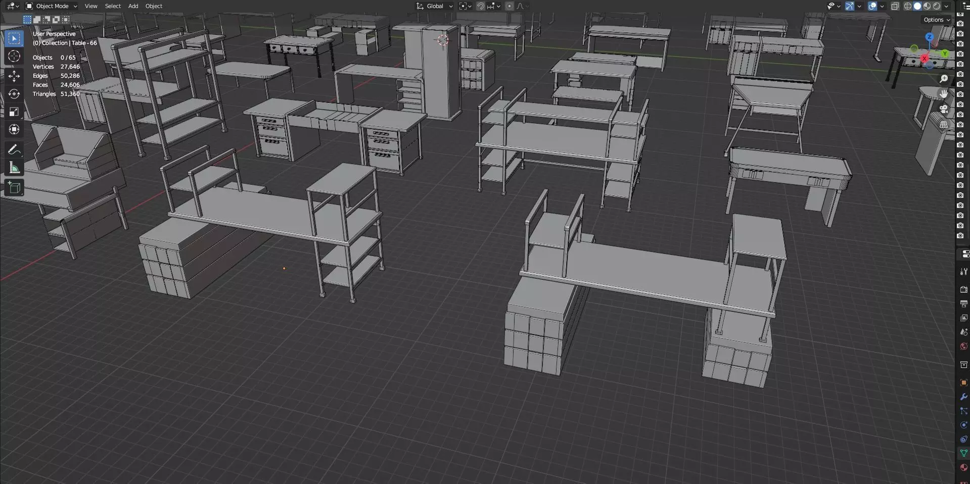 Study Desks And Office Tables Pack - 65 Props - Untextured 3D model_40