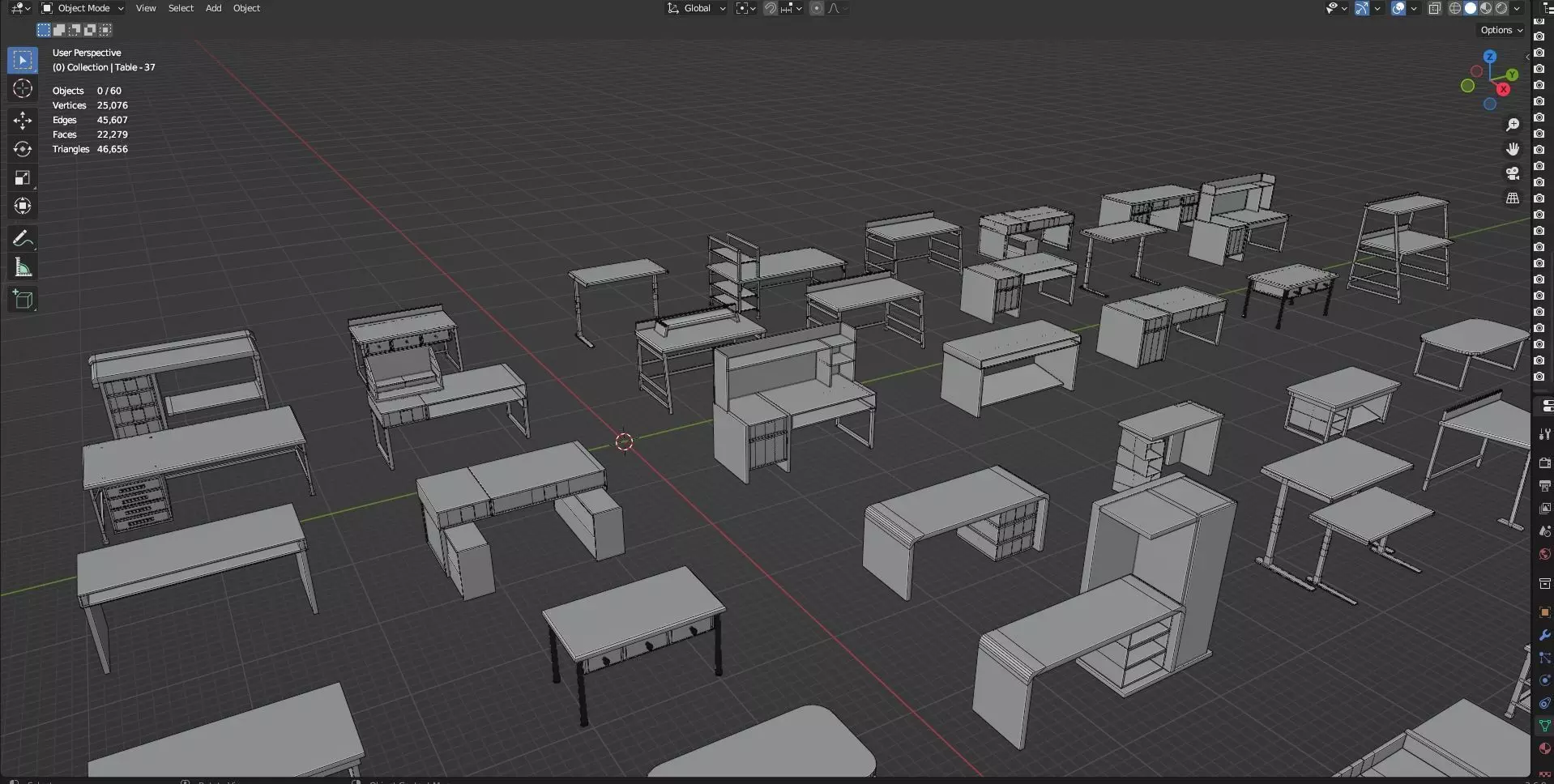 Study Desks And Office Tables Pack - 65 Props - Untextured 3D model_26