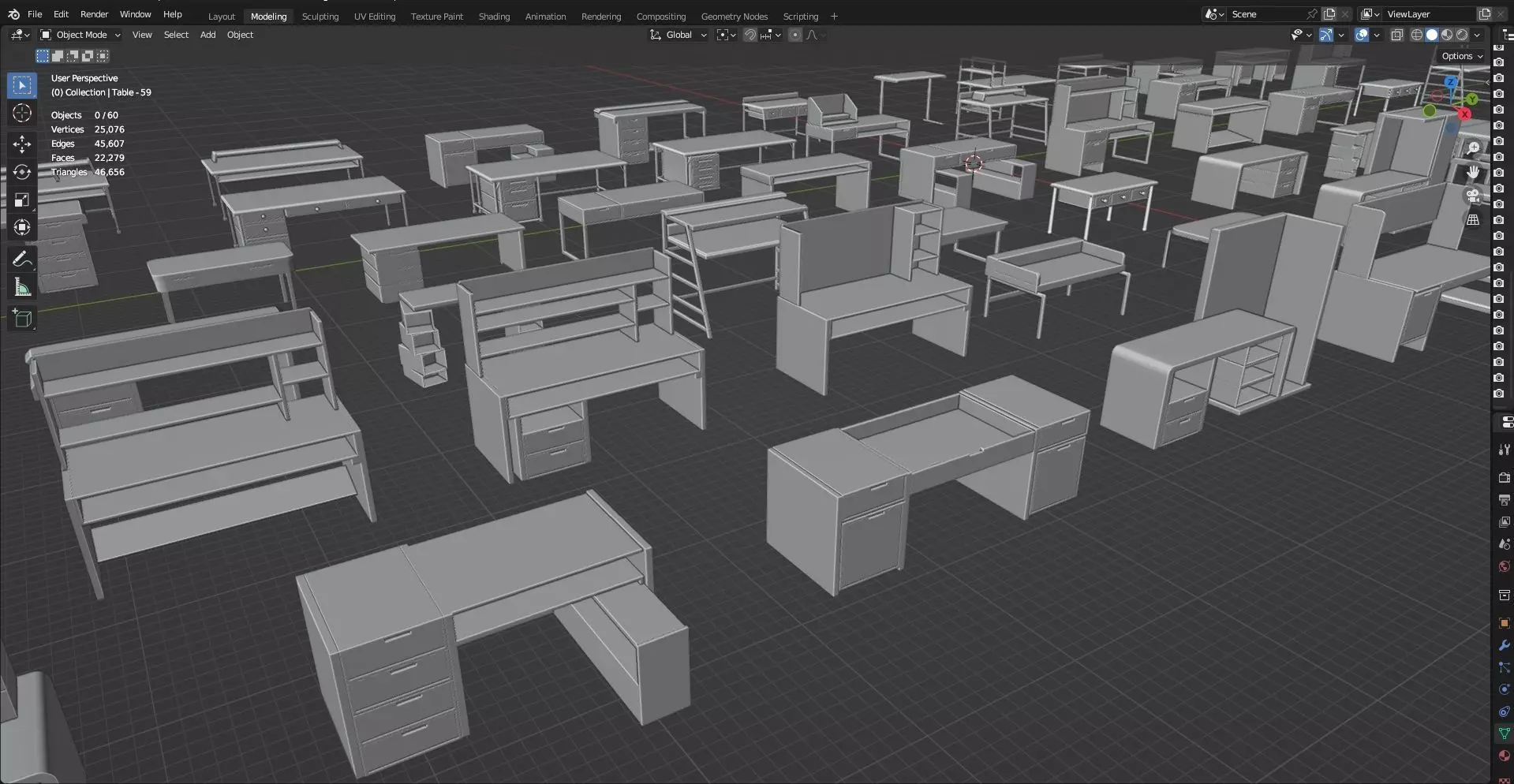 Study Desks And Office Tables Pack - 65 Props - Untextured 3D model_19