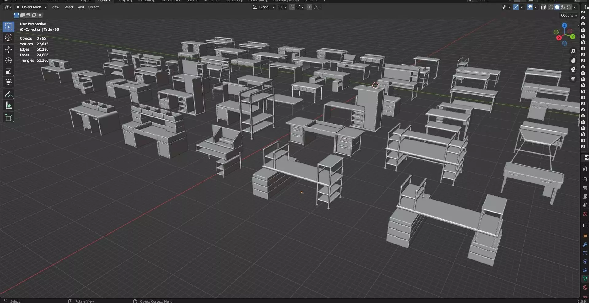 Study Desks And Office Tables Pack - 65 Props - Untextured 3D model_44