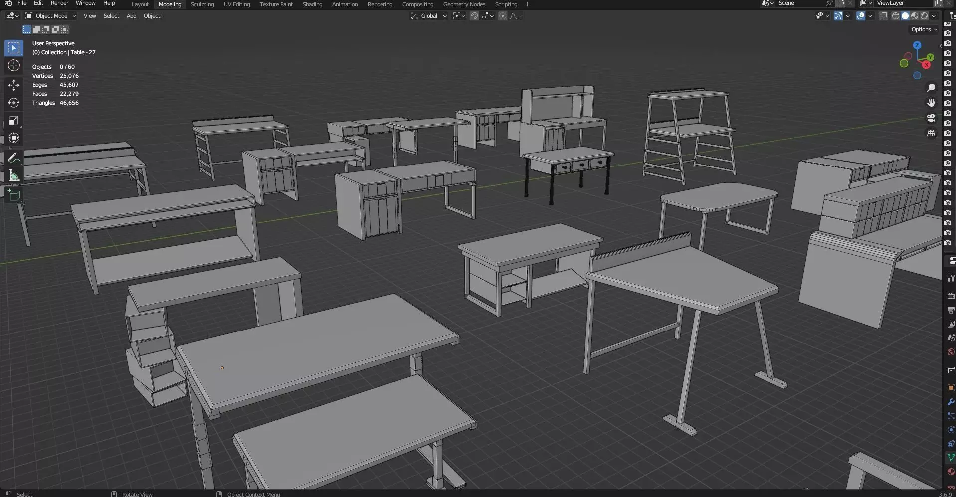 Study Desks And Office Tables Pack - 65 Props - Untextured 3D model_22