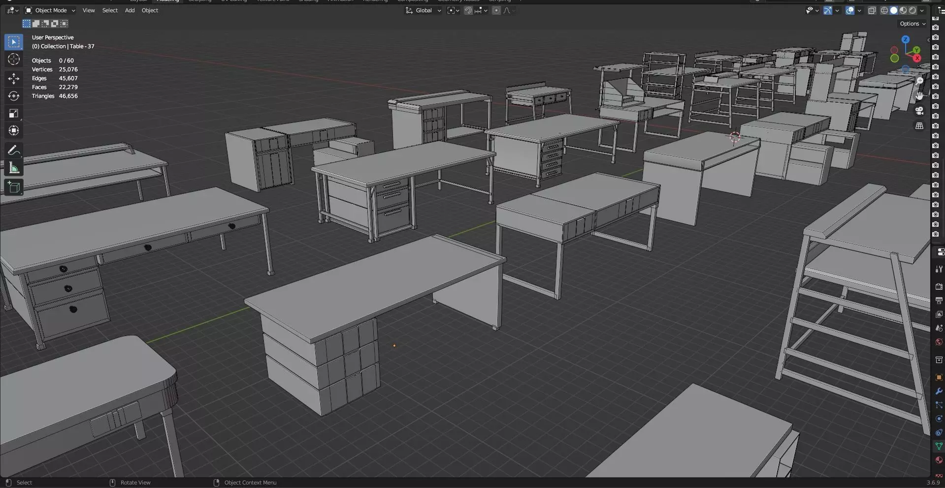 Study Desks And Office Tables Pack - 65 Props - Untextured 3D model_29