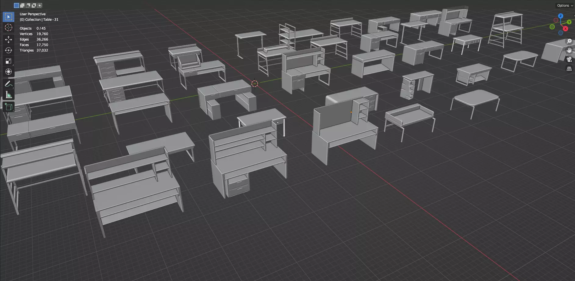 Study Desks And Office Tables Pack - 65 Props - Untextured 3D model_49
