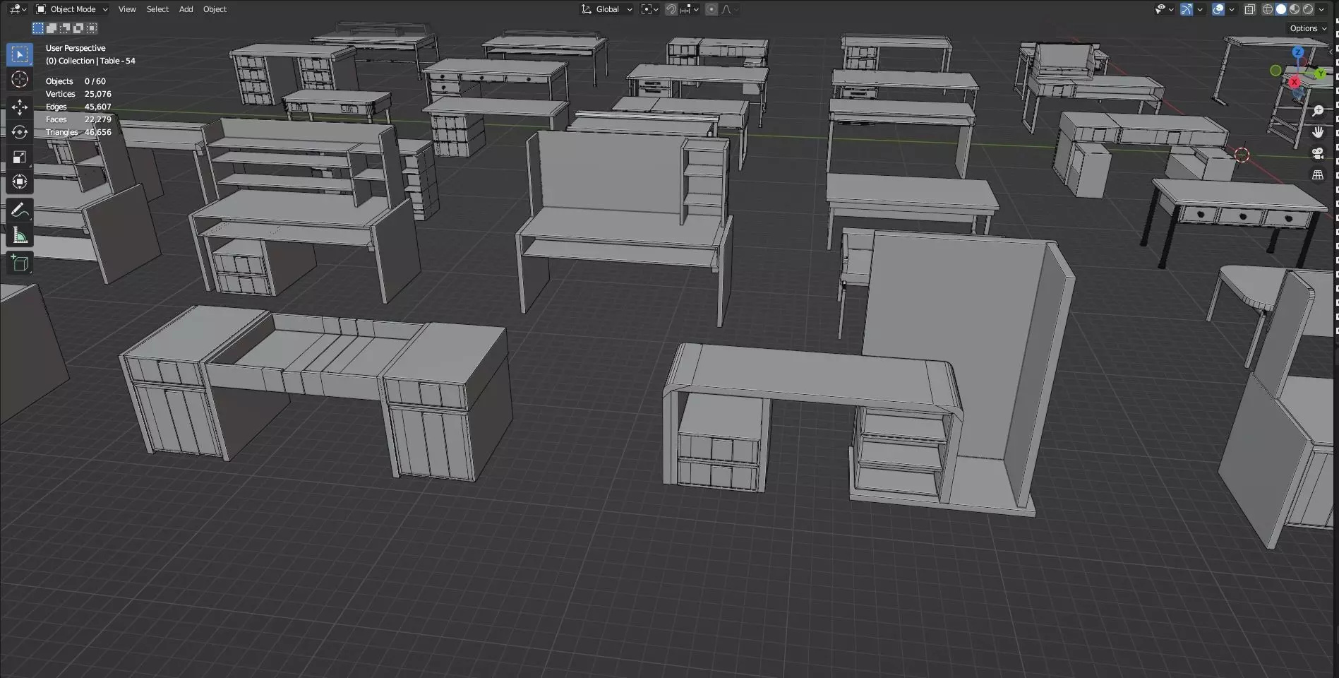 Study Desks And Office Tables Pack - 65 Props - Untextured 3D model_32