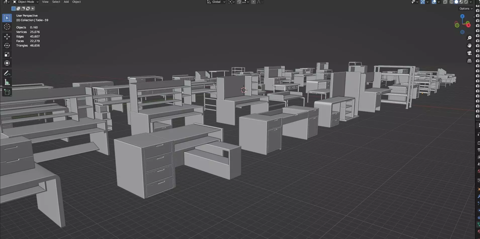 Study Desks And Office Tables Pack - 65 Props - Untextured 3D model_18