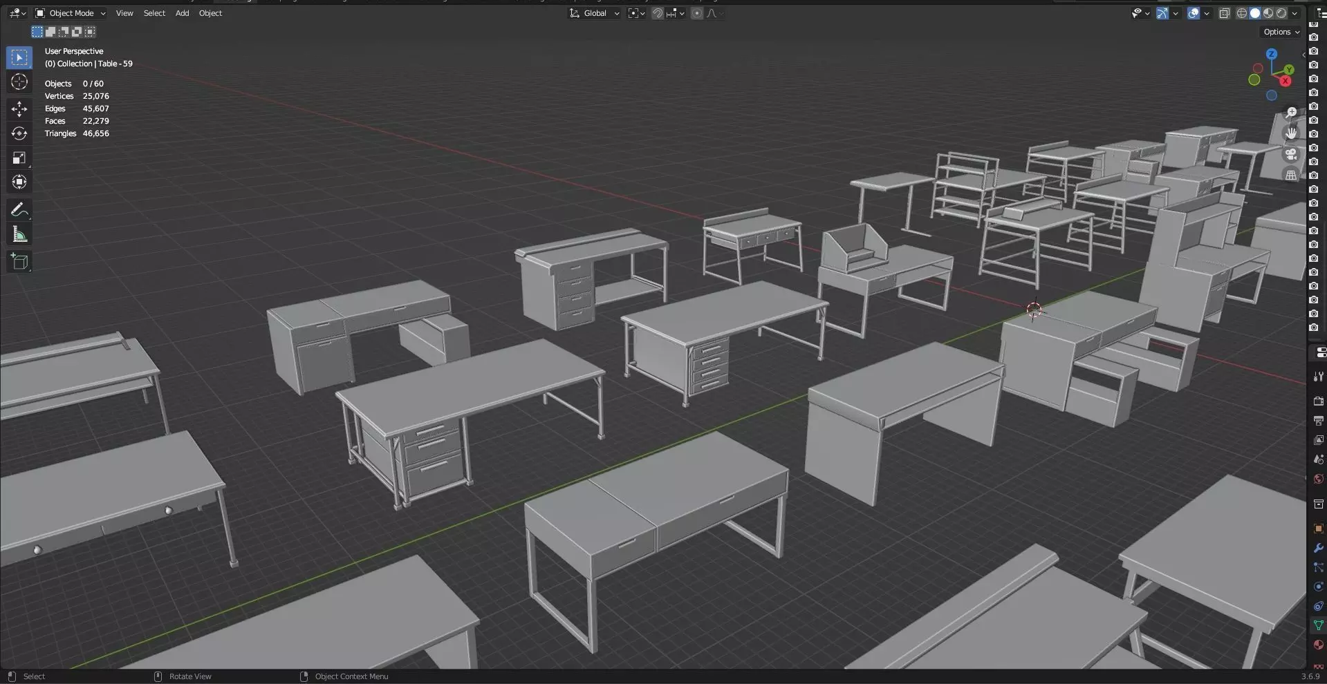 Study Desks And Office Tables Pack - 65 Props - Untextured 3D model_15