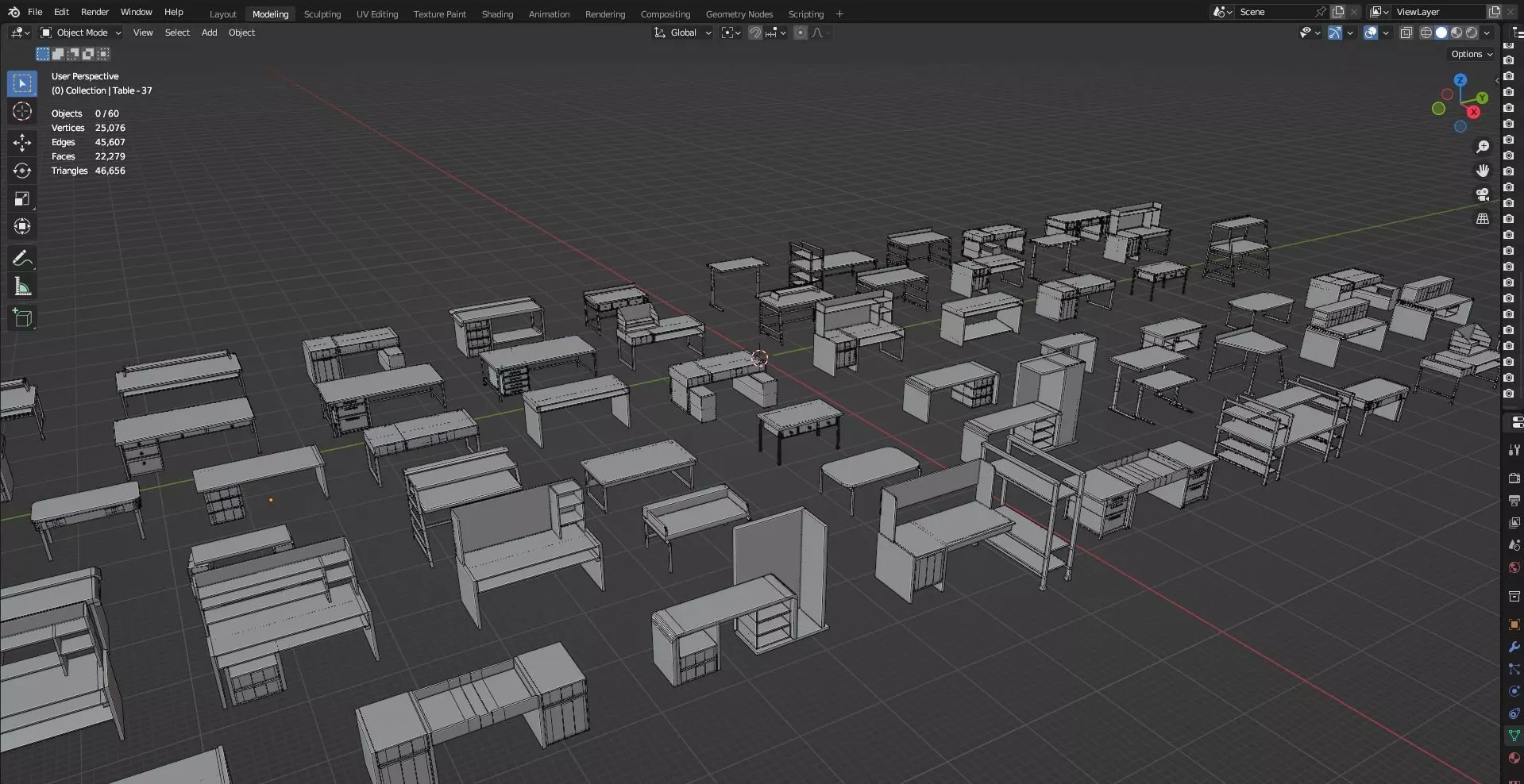 Study Desks And Office Tables Pack - 65 Props - Untextured 3D model_24