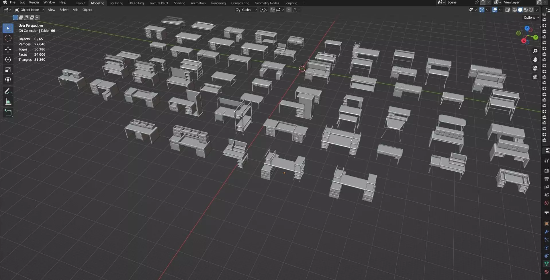 Study Desks And Office Tables Pack - 65 Props - Untextured 3D model_46