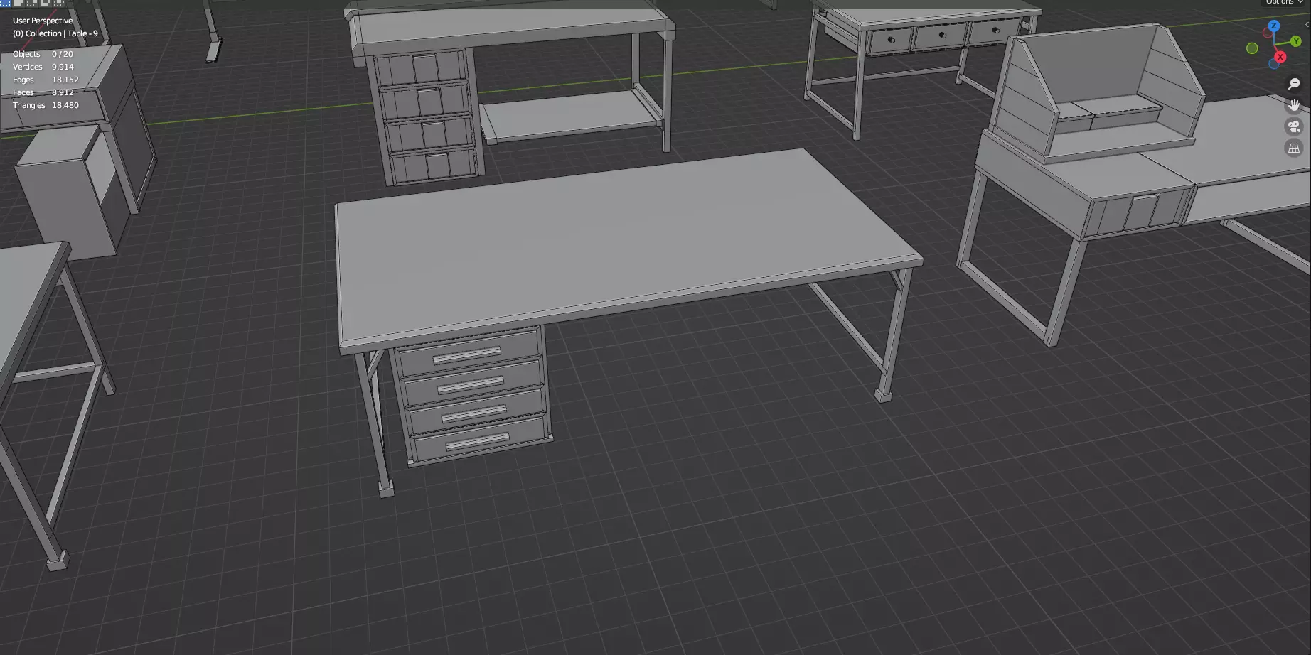 Study Desks And Office Tables Pack - 65 Props - Untextured 3D model_58