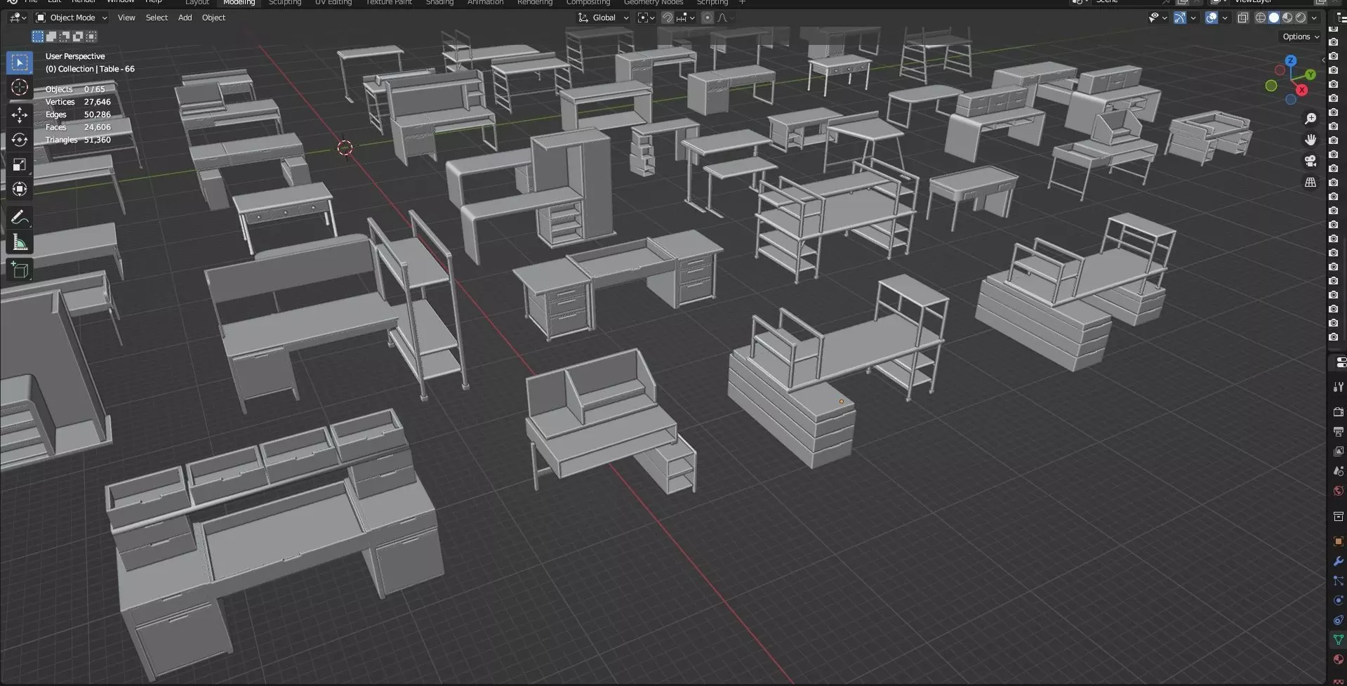 Study Desks And Office Tables Pack - 65 Props - Untextured 3D model_45