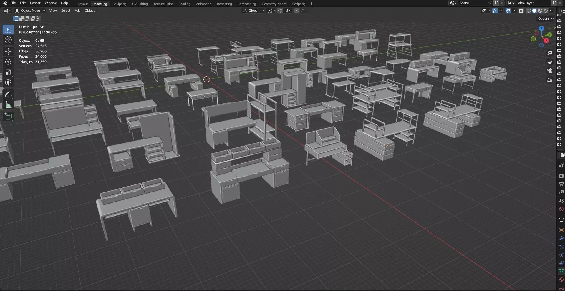 Study Desks And Office Tables Pack - 65 Props - Untextured 3D model_43