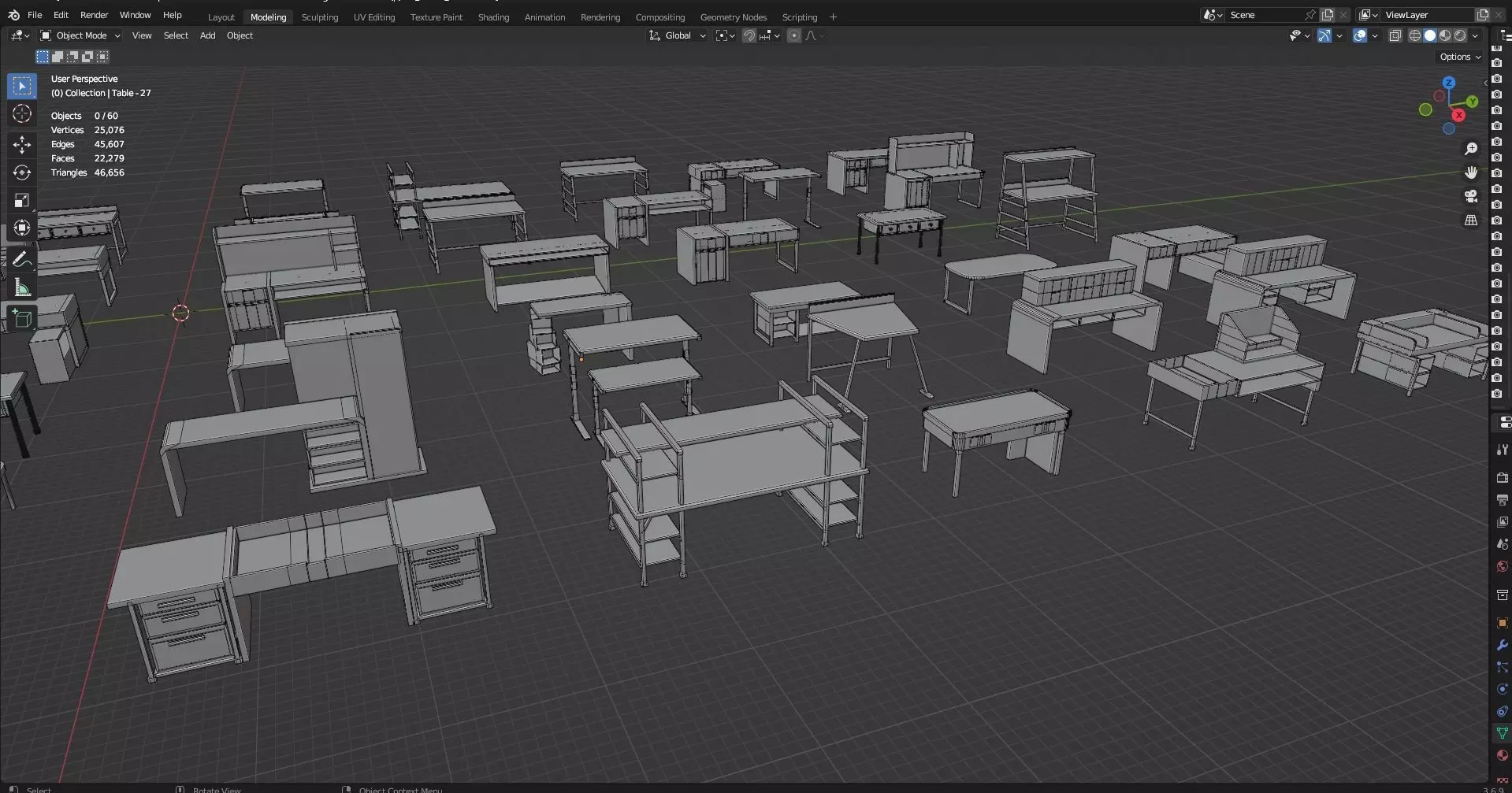 Study Desks And Office Tables Pack - 65 Props - Untextured 3D model_37