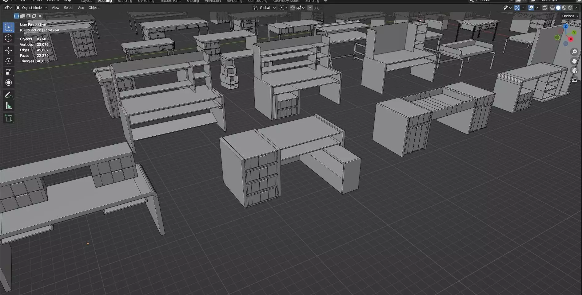Study Desks And Office Tables Pack - 65 Props - Untextured 3D model_33