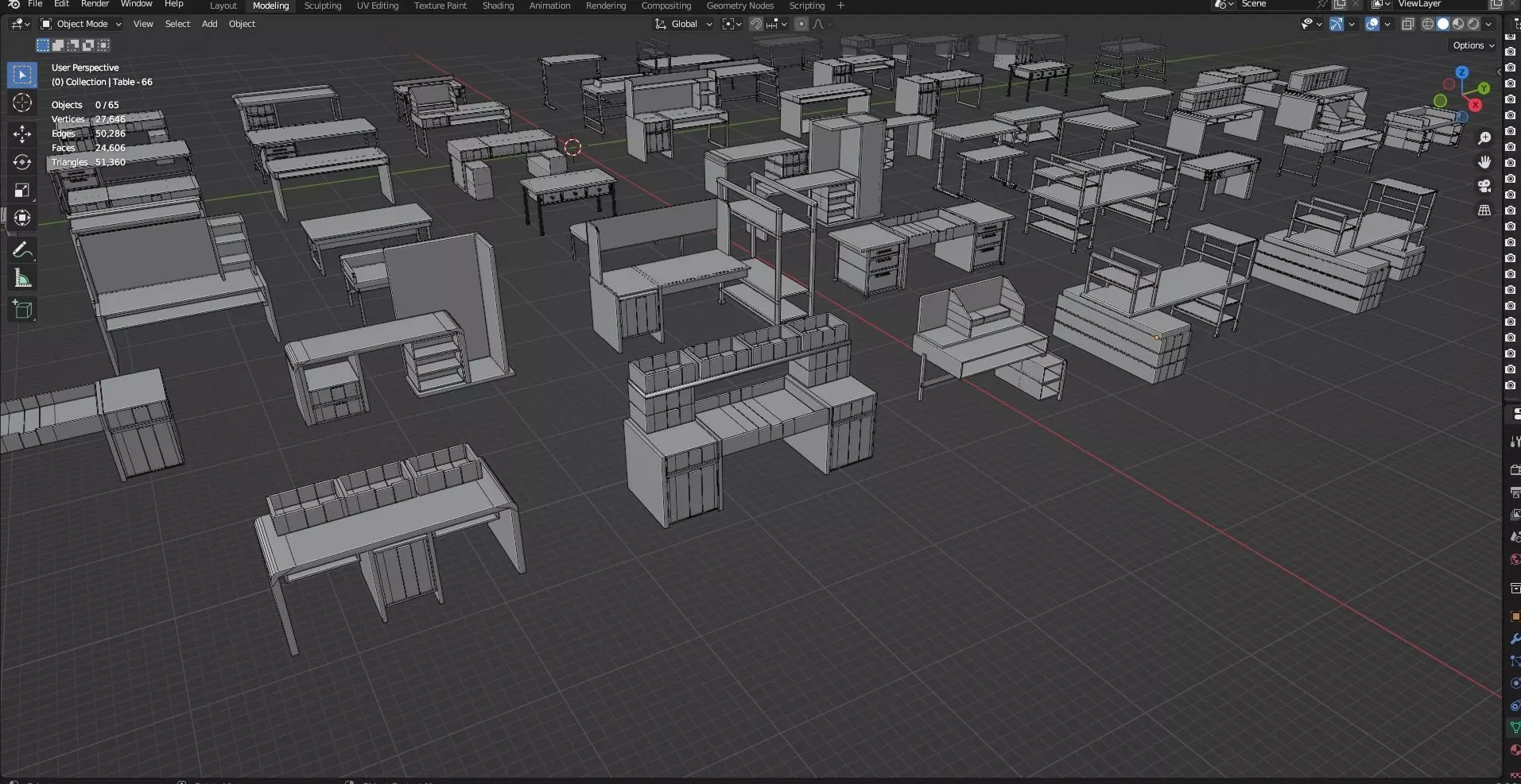 Study Desks And Office Tables Pack - 65 Props - Untextured 3D model_39