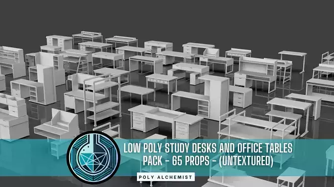 Study Desks And Office Tables Pack - 65 Props - Untextured 3D model