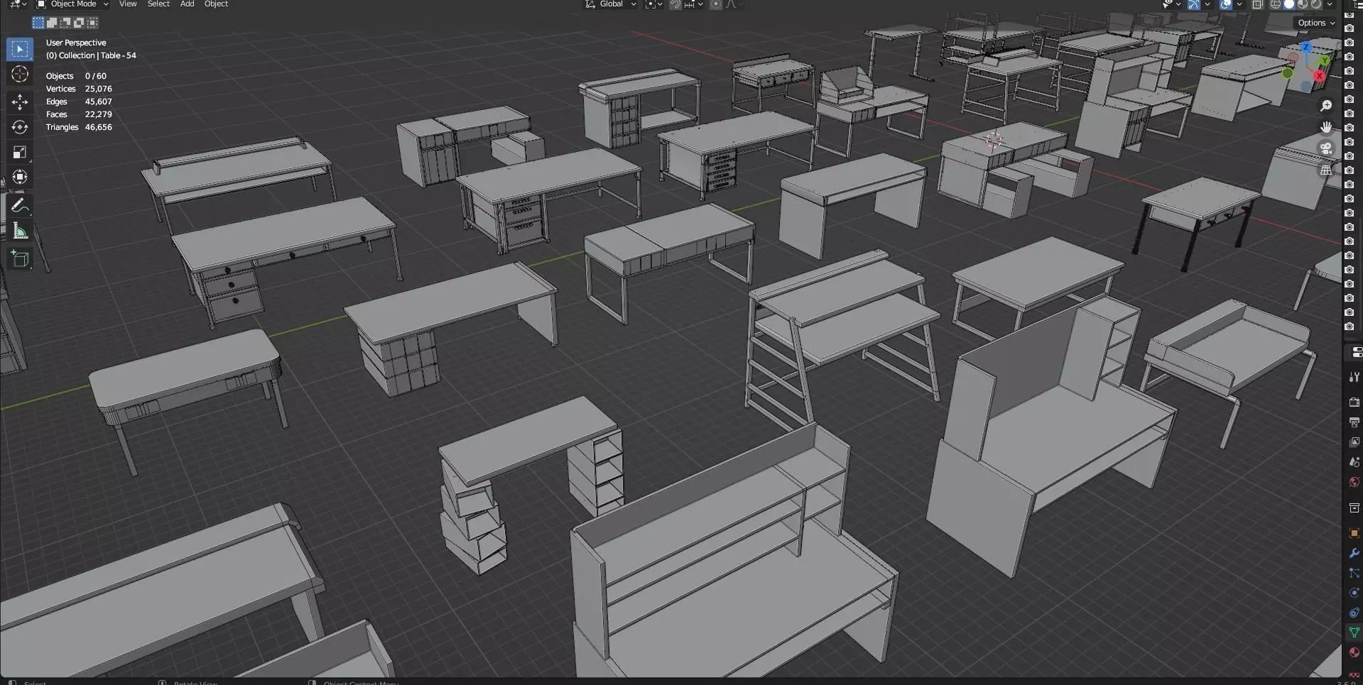 Study Desks And Office Tables Pack - 65 Props - Untextured 3D model_30