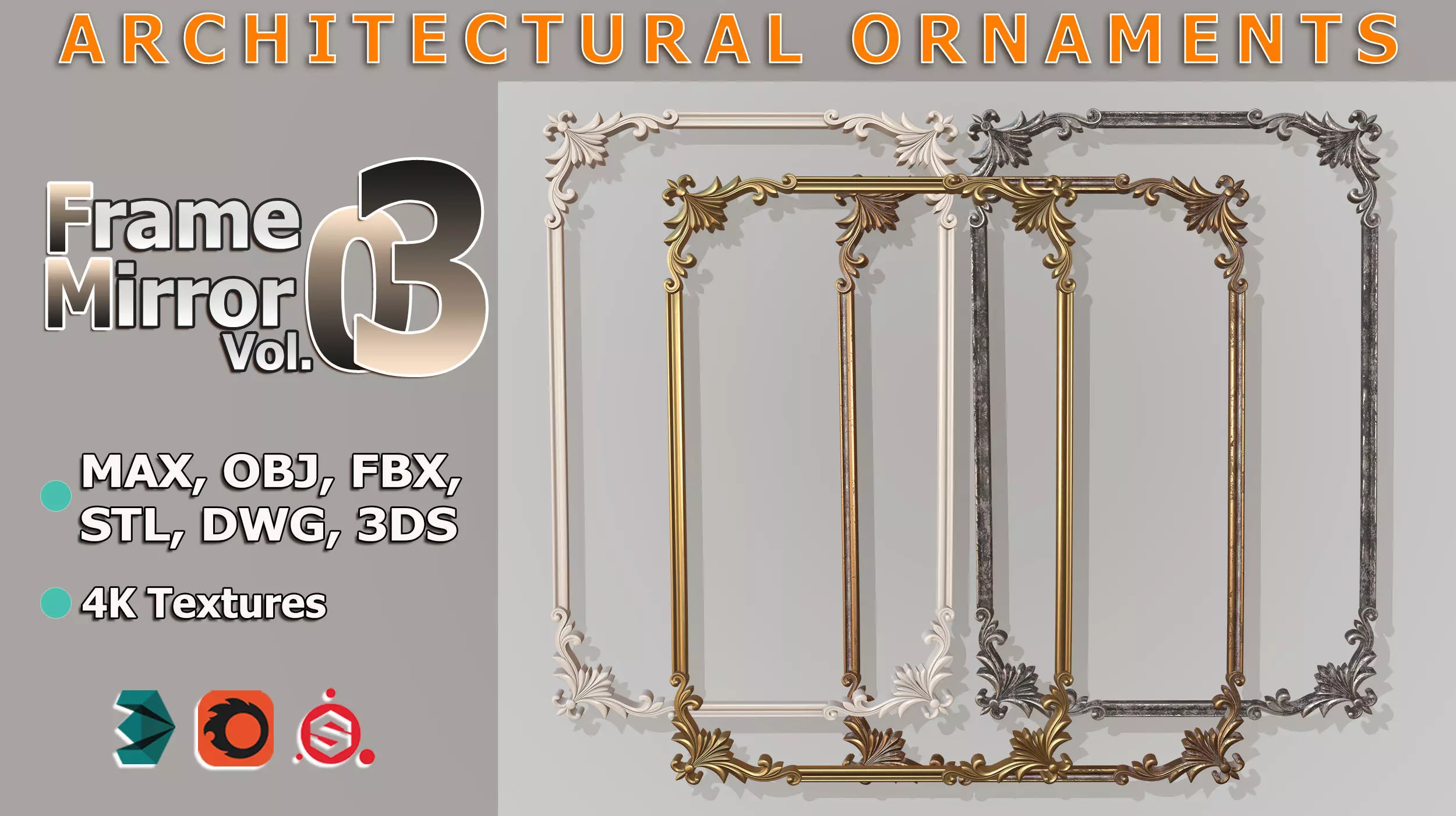 Frame Mirror Ornamental Elegant Classic Vol 03 3D model_0
