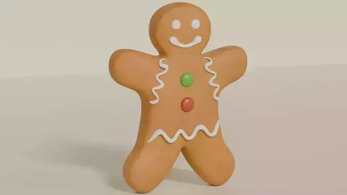 Gingerbread Man 3D Model - Christmas Holiday Decorated Cookie