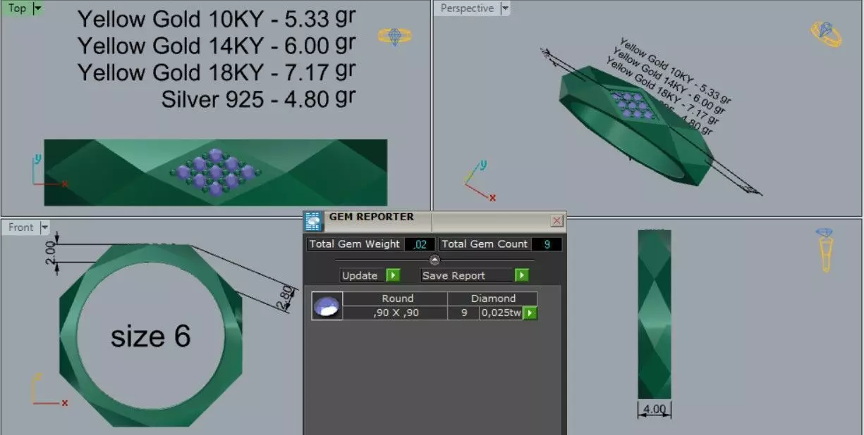 Faceted Ring With Gems 3D print model_9