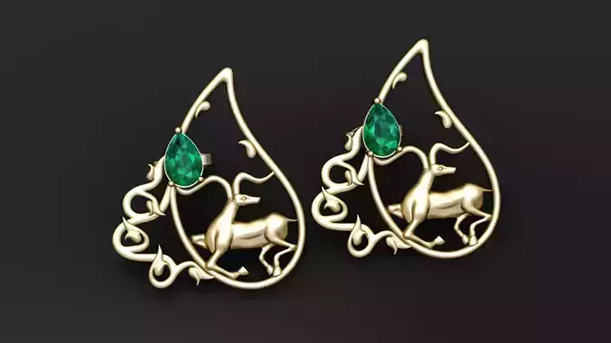 Emerald Gazelle Earrings 3D print model