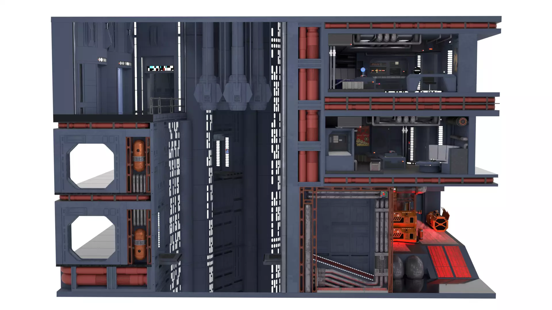 Set 2 - Death Star Shaft 1-6 Scale 3D Model Collection_2