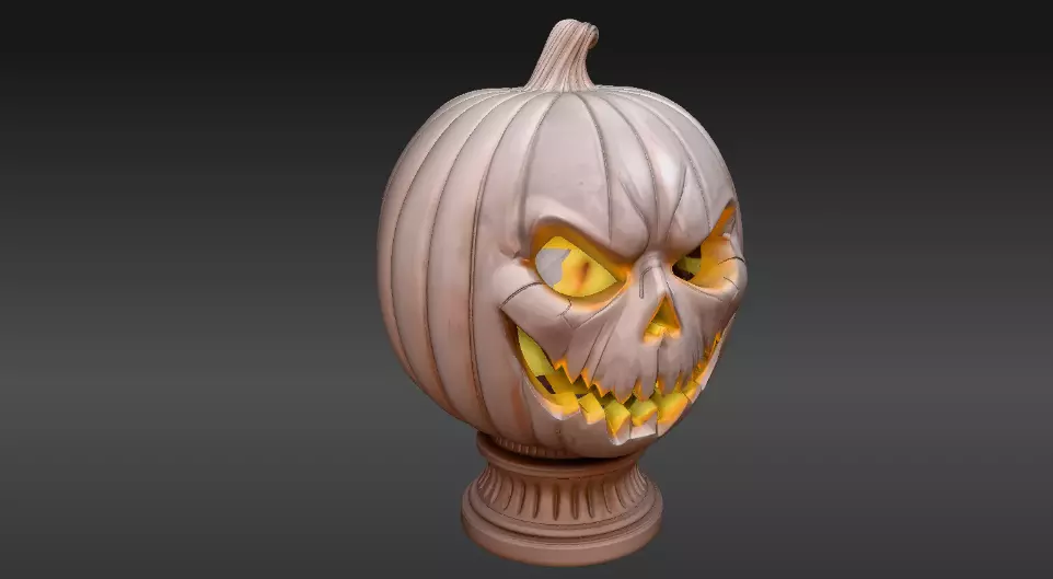Haunted Pumpkin Sculpture 3D Model Pumpkin Halloween Decor 3D print model_6