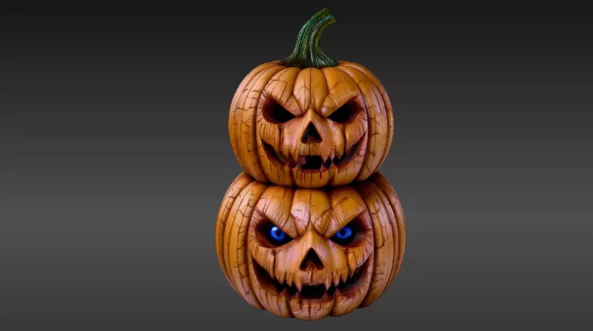 Pumpkin Sculpture 3D Model Two Joint Halloween Decor Print-Ready 3D print model_3