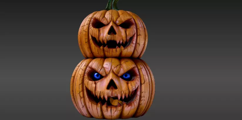 Pumpkin Sculpture 3D Model Two Joint Halloween Decor Print-Ready 3D print model_11