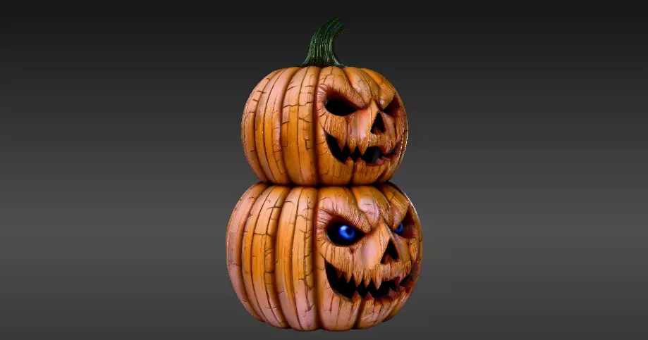 Pumpkin Sculpture 3D Model Two Joint Halloween Decor Print-Ready 3D print model_4
