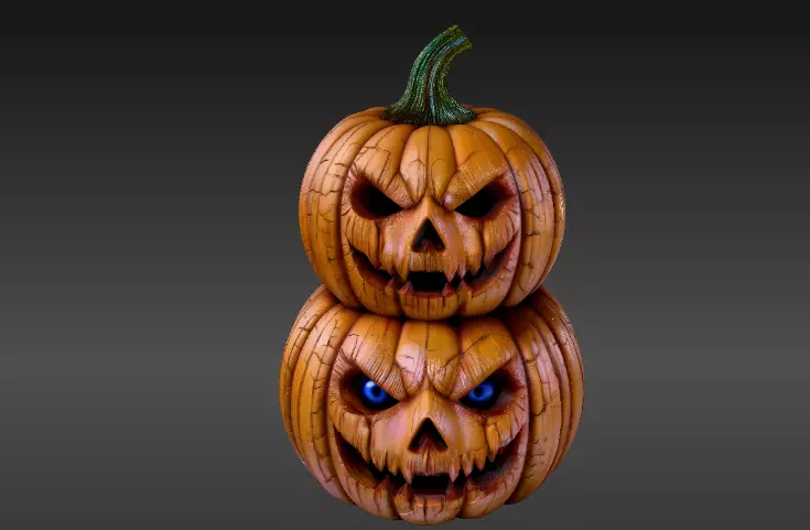 Pumpkin Sculpture 3D Model Two Joint Halloween Decor Print-Ready 3D print model_1