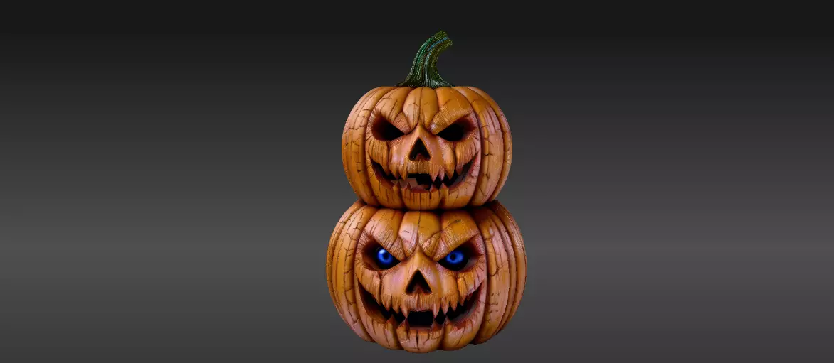 Pumpkin Sculpture 3D Model Two Joint Halloween Decor Print-Ready 3D print model_0