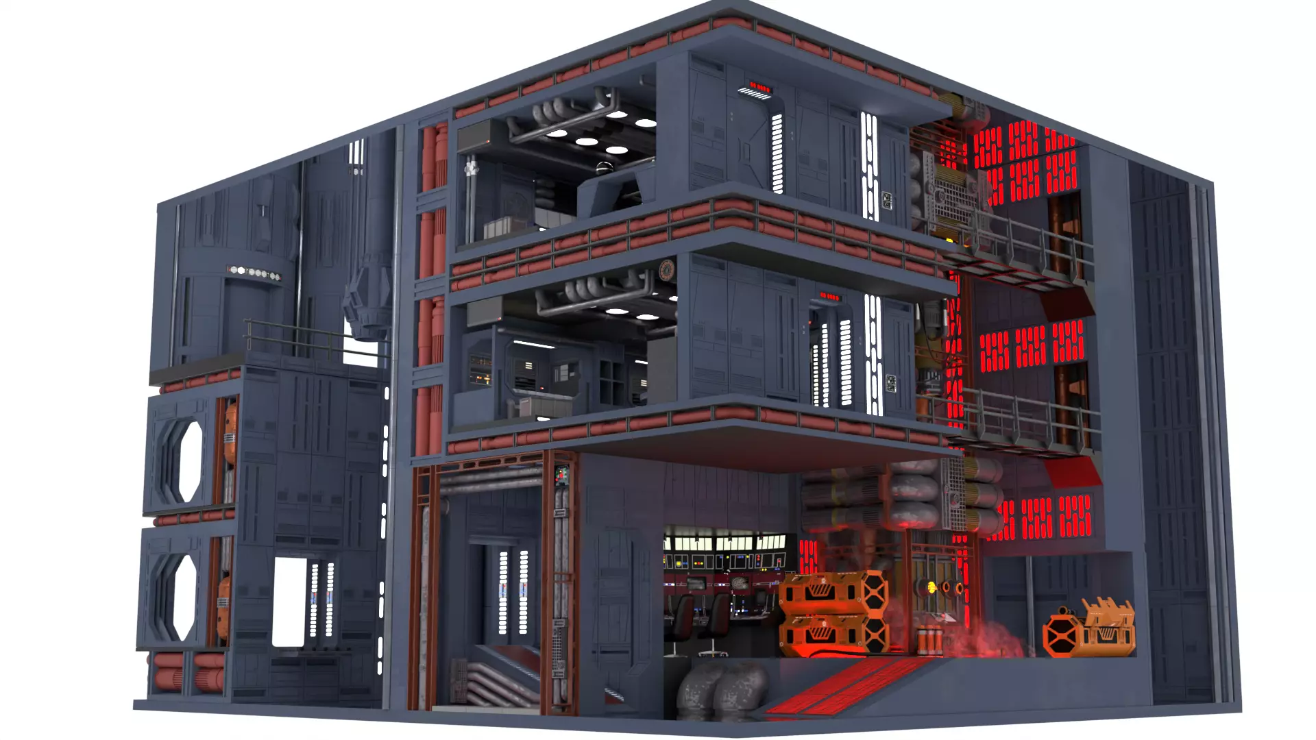 Set 2 - Death Star Shaft 1-12 Scale 3D Model Collection_12