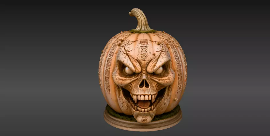 Ancient Cursed Pumpkin 3D Model Halloween Horror Print-Ready 3D print model_3