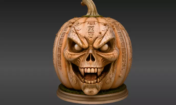 Ancient Cursed Pumpkin 3D Model Halloween Horror Print-Ready 3D print model_0