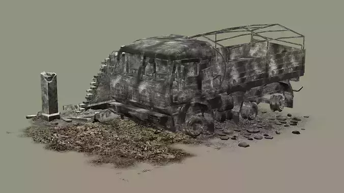 ZiL 131 Tarpaulin Humvee Destroyed Low-Poly 3D Model
