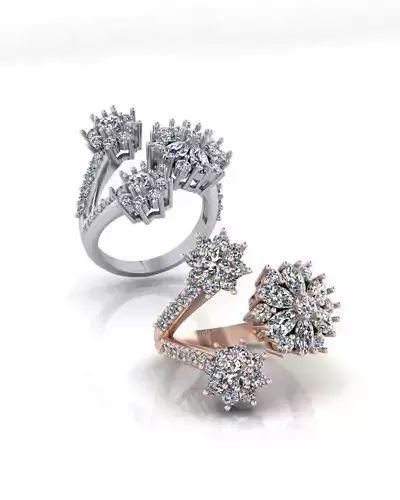 bypass marquise and round halo jewelry ring