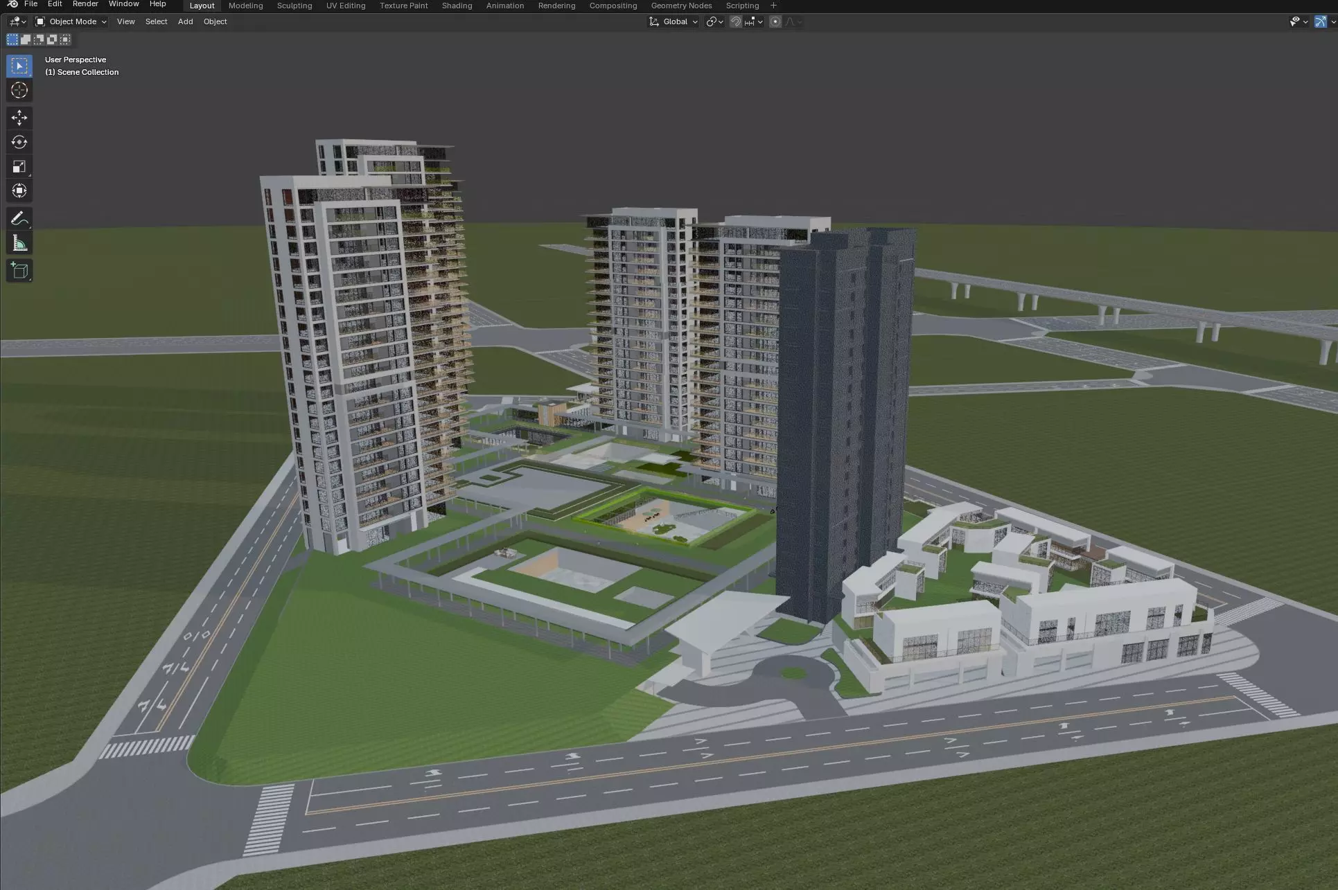 Modern Residential Towers Complex 3D model_2