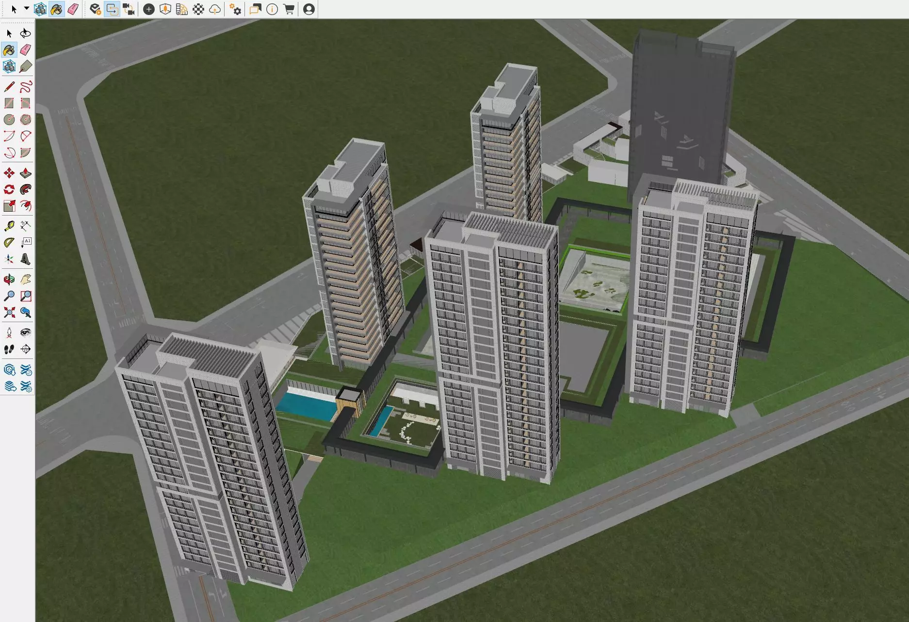Modern Residential Towers Complex 3D model_7