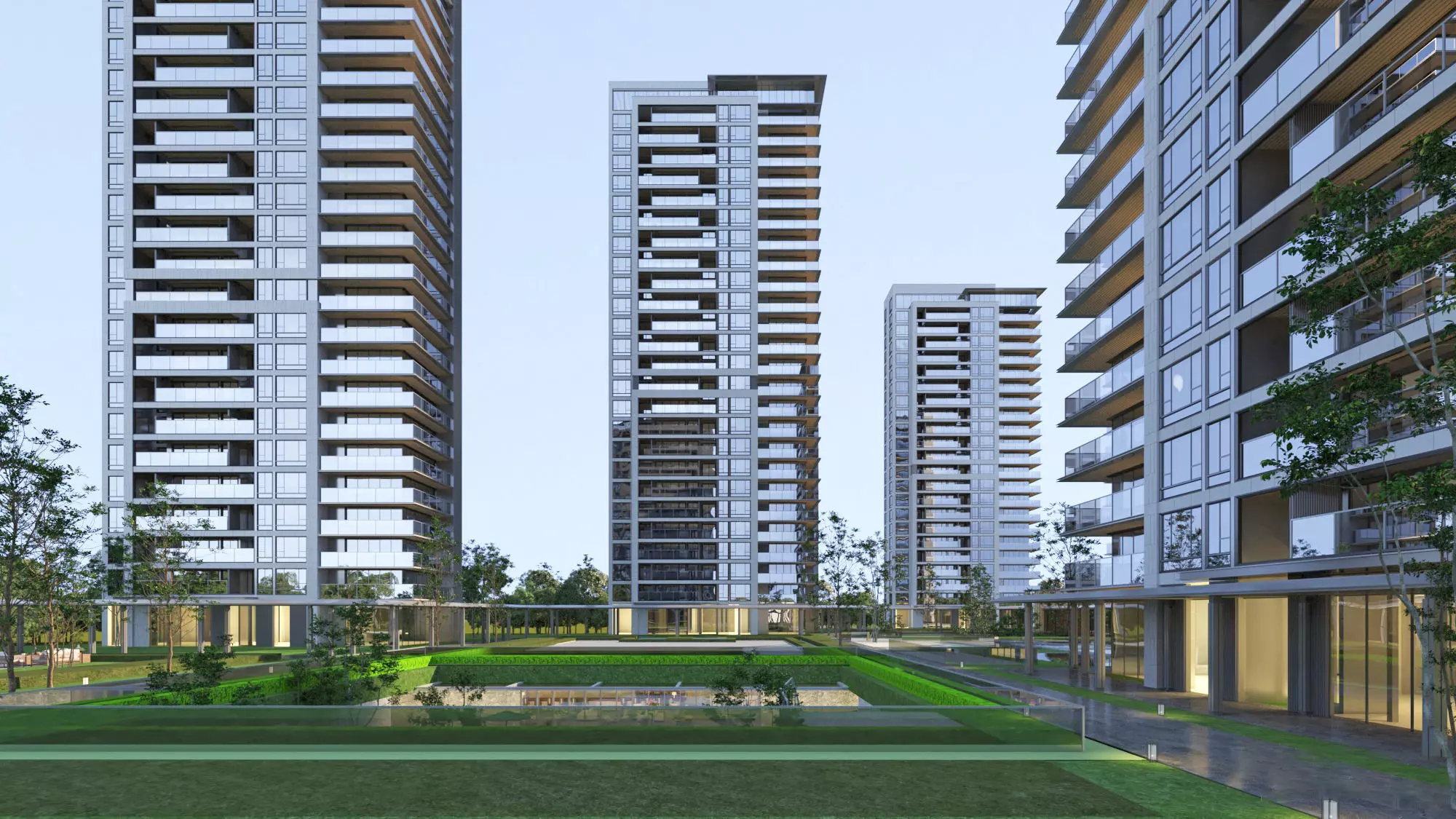 Modern Residential Towers Complex 3D model_0