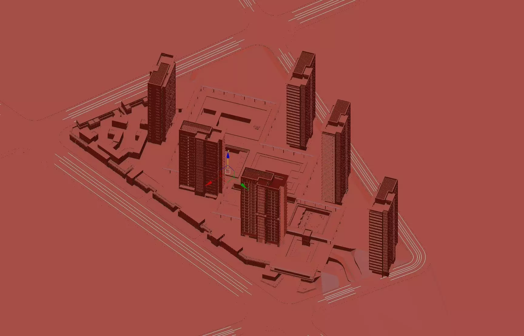 Modern Residential Towers Complex 3D model_9